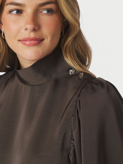 Parisa Heavy Sateen Blouse Dark Brown Neo Noir