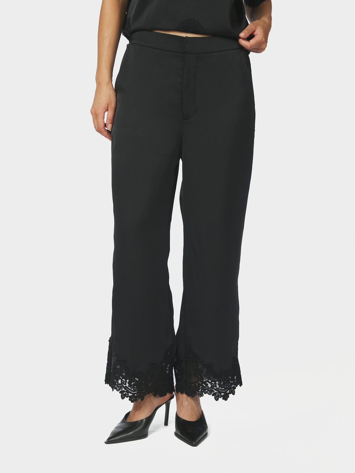 Emery Heavy Sateen Lace Pants Black Neo Noir
