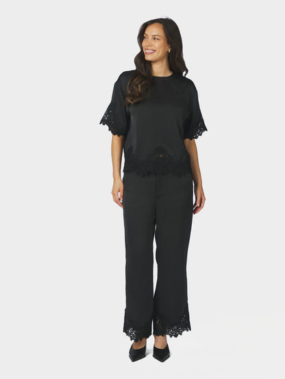 Emery Heavy Sateen Lace Pants Black Neo Noir