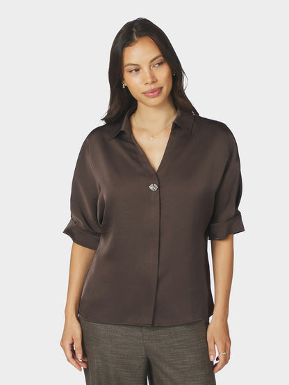Carm Heavy Sateen Shirt Dark Brown Neo Noir