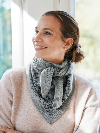 Lolana Paisley Knit Scarf Grey Melange Neo Noir
