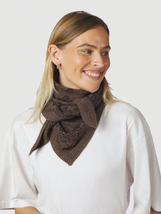 Lolana Paisley Knit Scarf Brown Melange Neo Noir