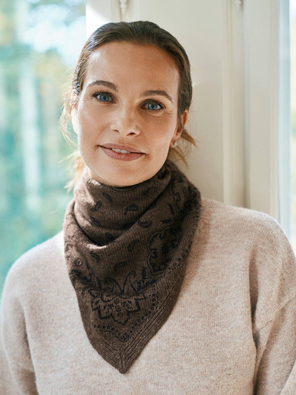 Lolana Paisley Knit Scarf Brown Melange Neo Noir