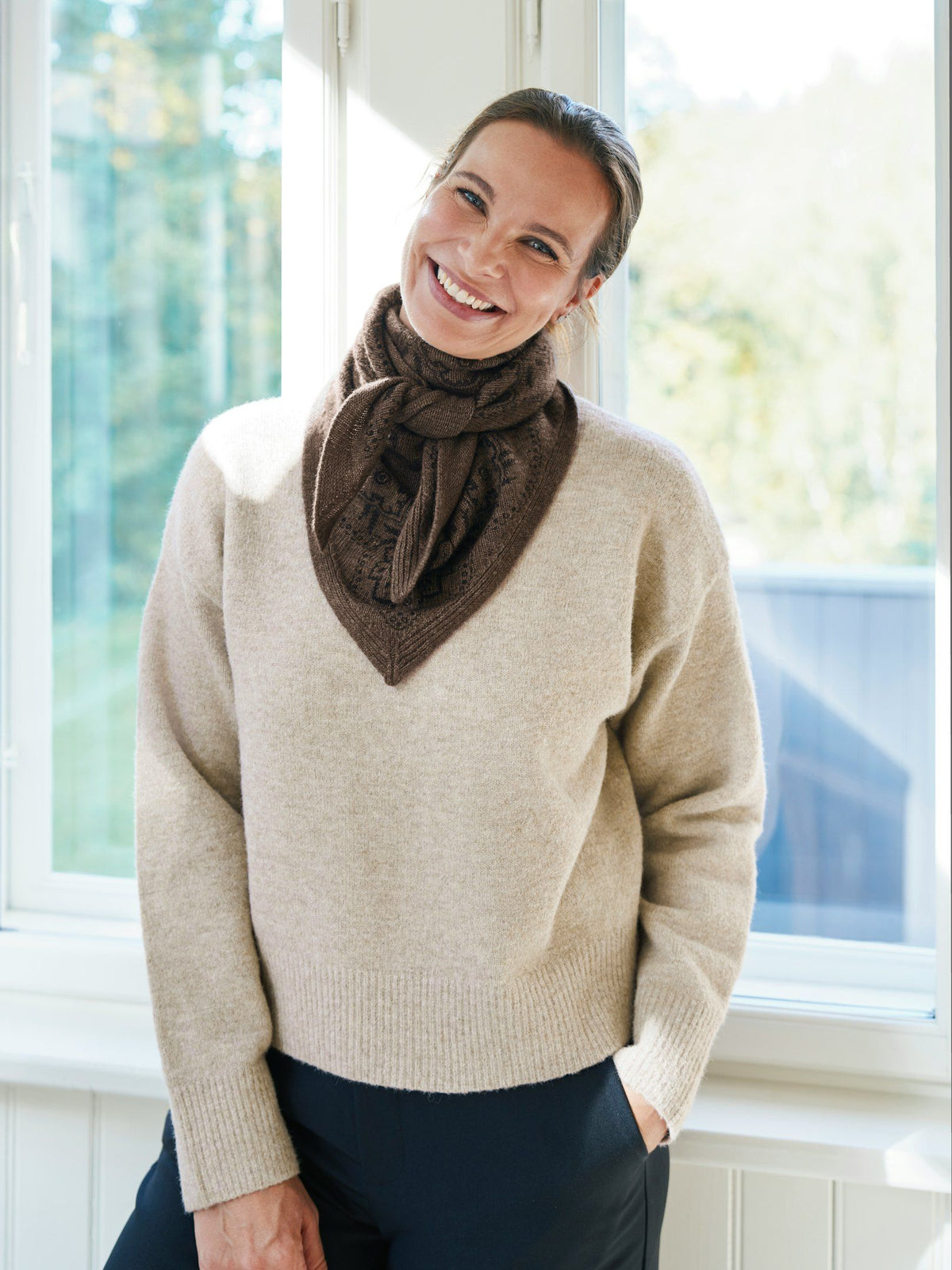 Lolana Paisley Knit Scarf Brown Melange Neo Noir