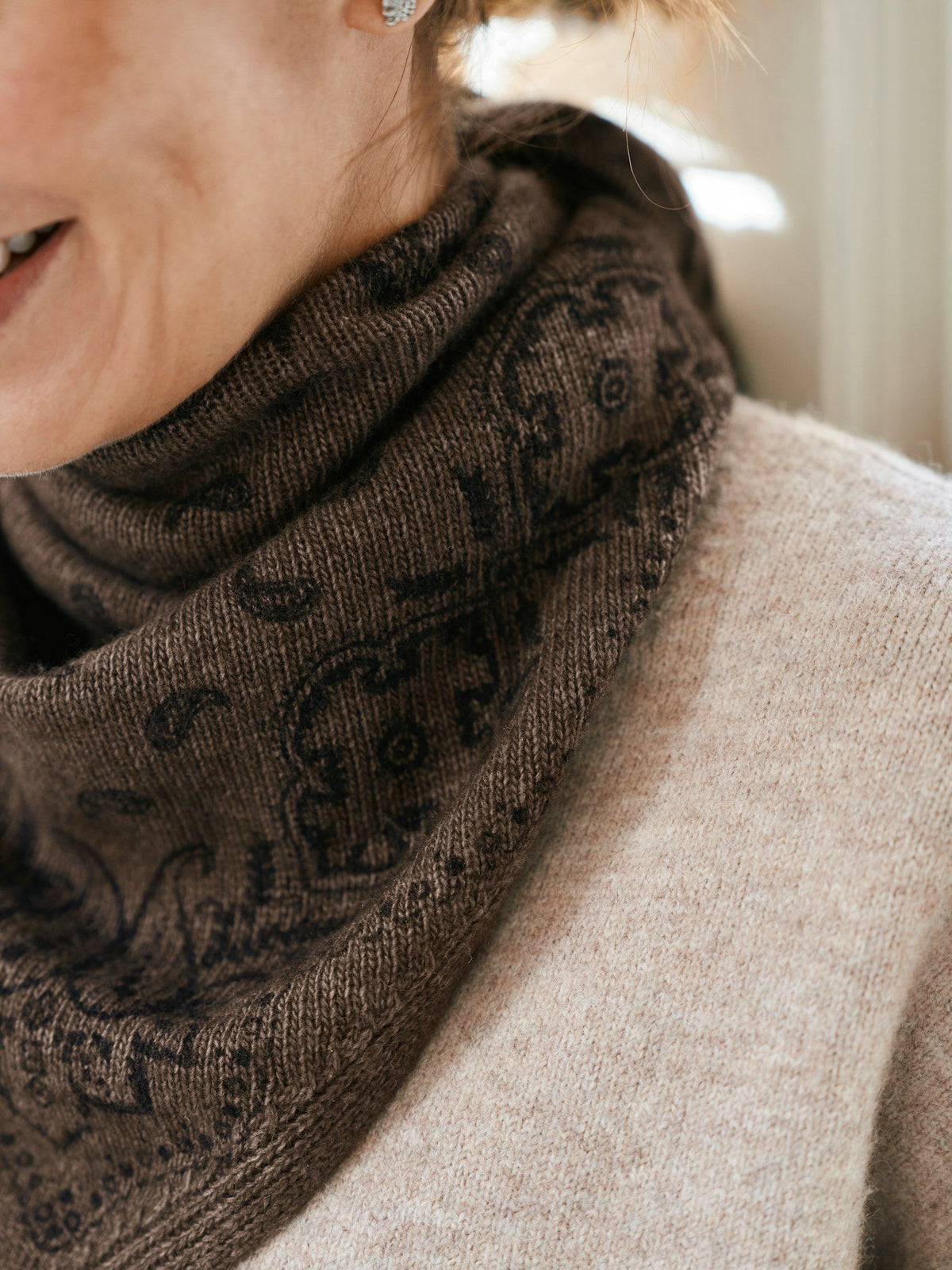 Lolana Paisley Knit Scarf Brown Melange Neo Noir