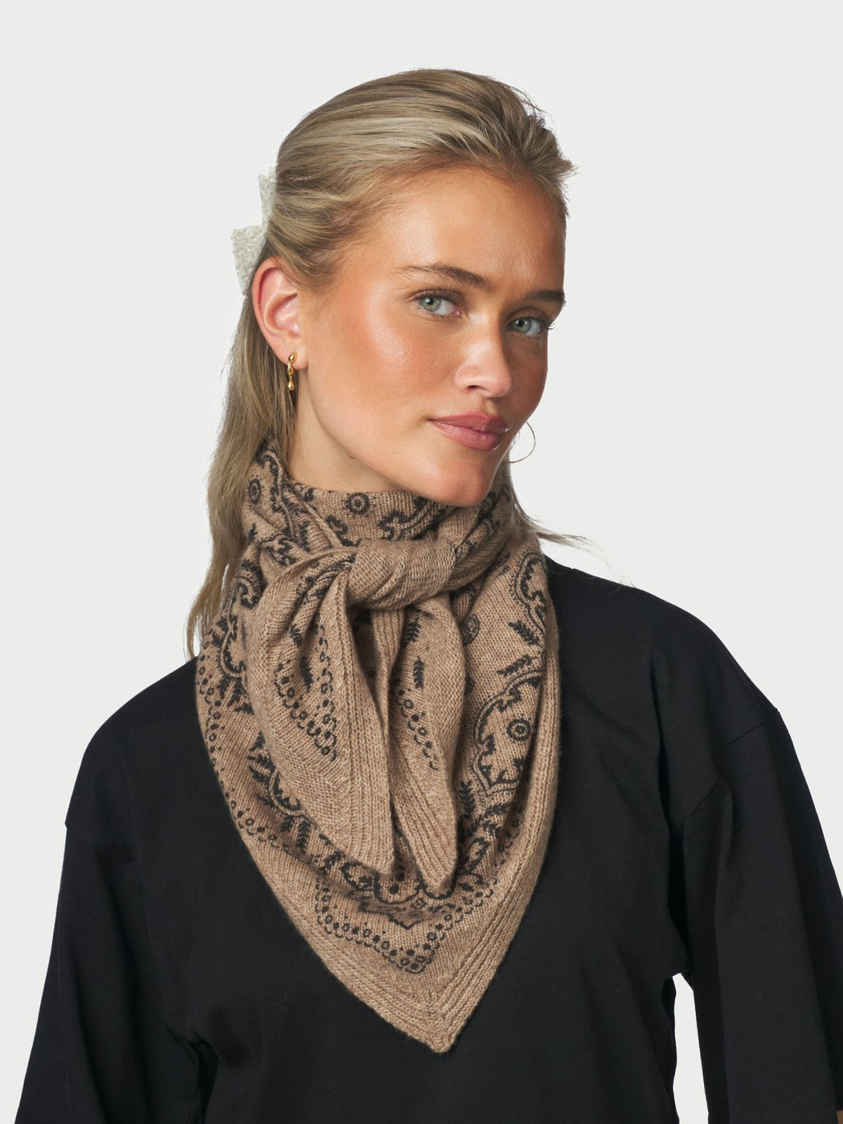 Lolana Paisley Knit Scarf Beige Melange Neo Noir