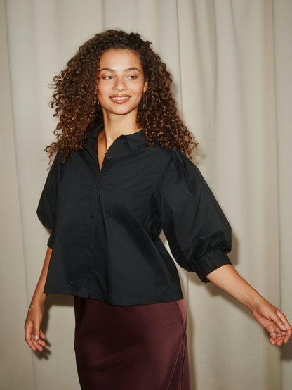 Etta Poplin Bedazz Shirt Black Neo Noir