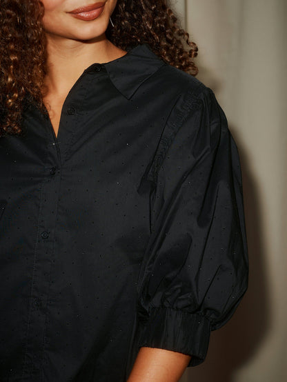 Etta Poplin Bedazz Shirt Black Neo Noir