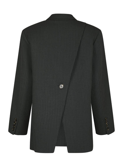 Aarielle Slim Pinstripe Blazer Dark Grey Melange Neo Noir