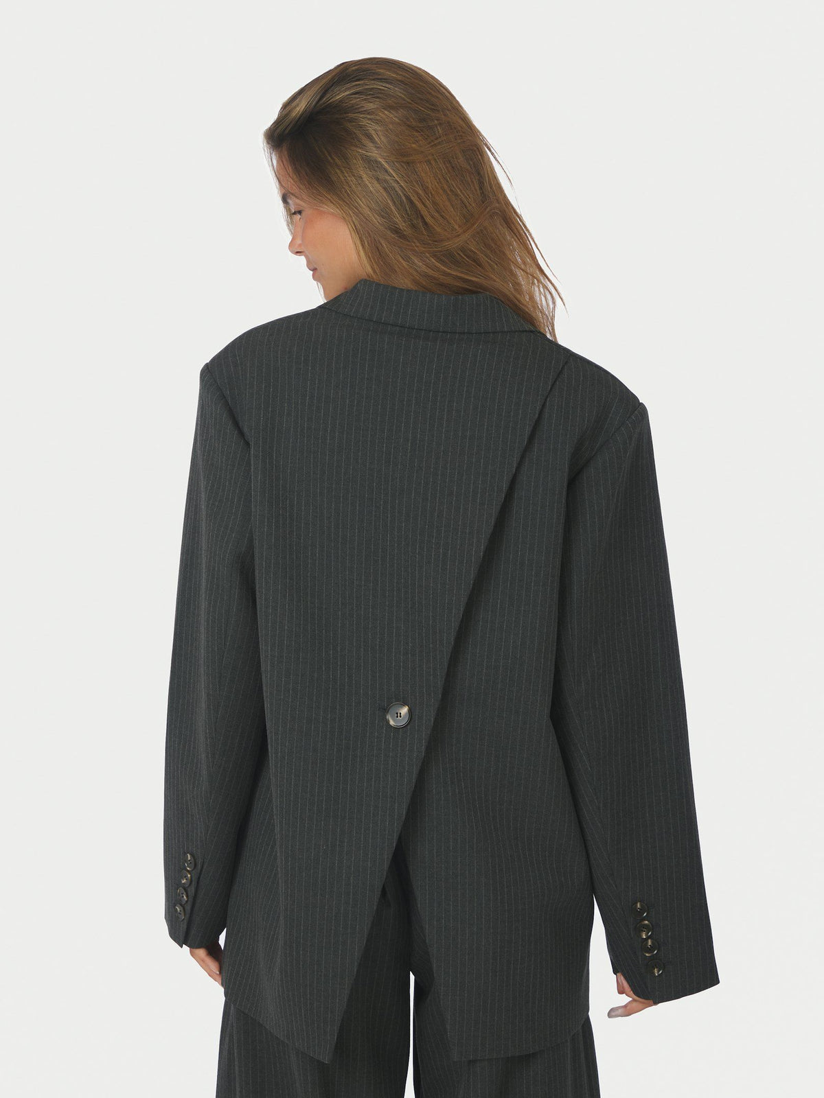 Aarielle Slim Pinstripe Blazer Dark Grey Melange Neo Noir