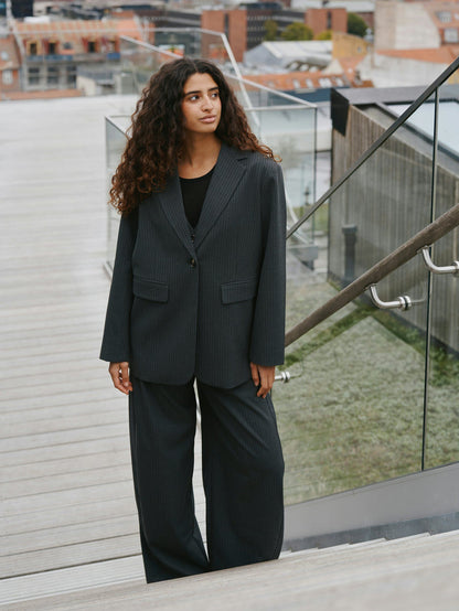 Aarielle Slim Pinstripe Blazer Dark Grey Melange Neo Noir