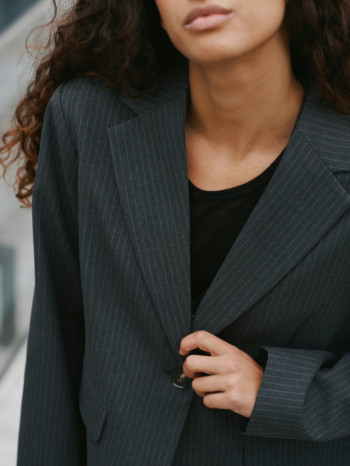 Aarielle Slim Pinstripe Blazer Dark Grey Melange Neo Noir