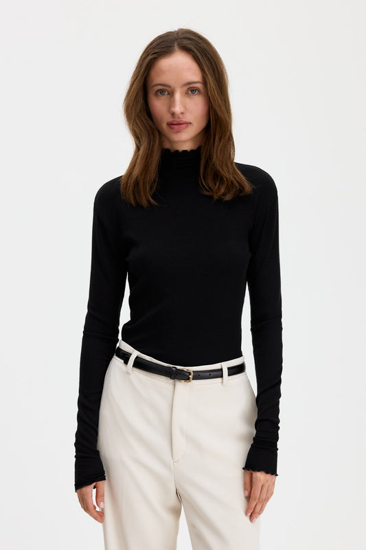 Rib Mock Neck Top Black Filippa K