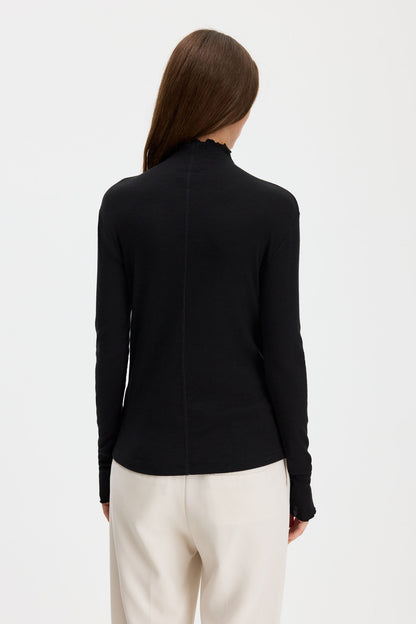 Rib Mock Neck Top Black Filippa K
