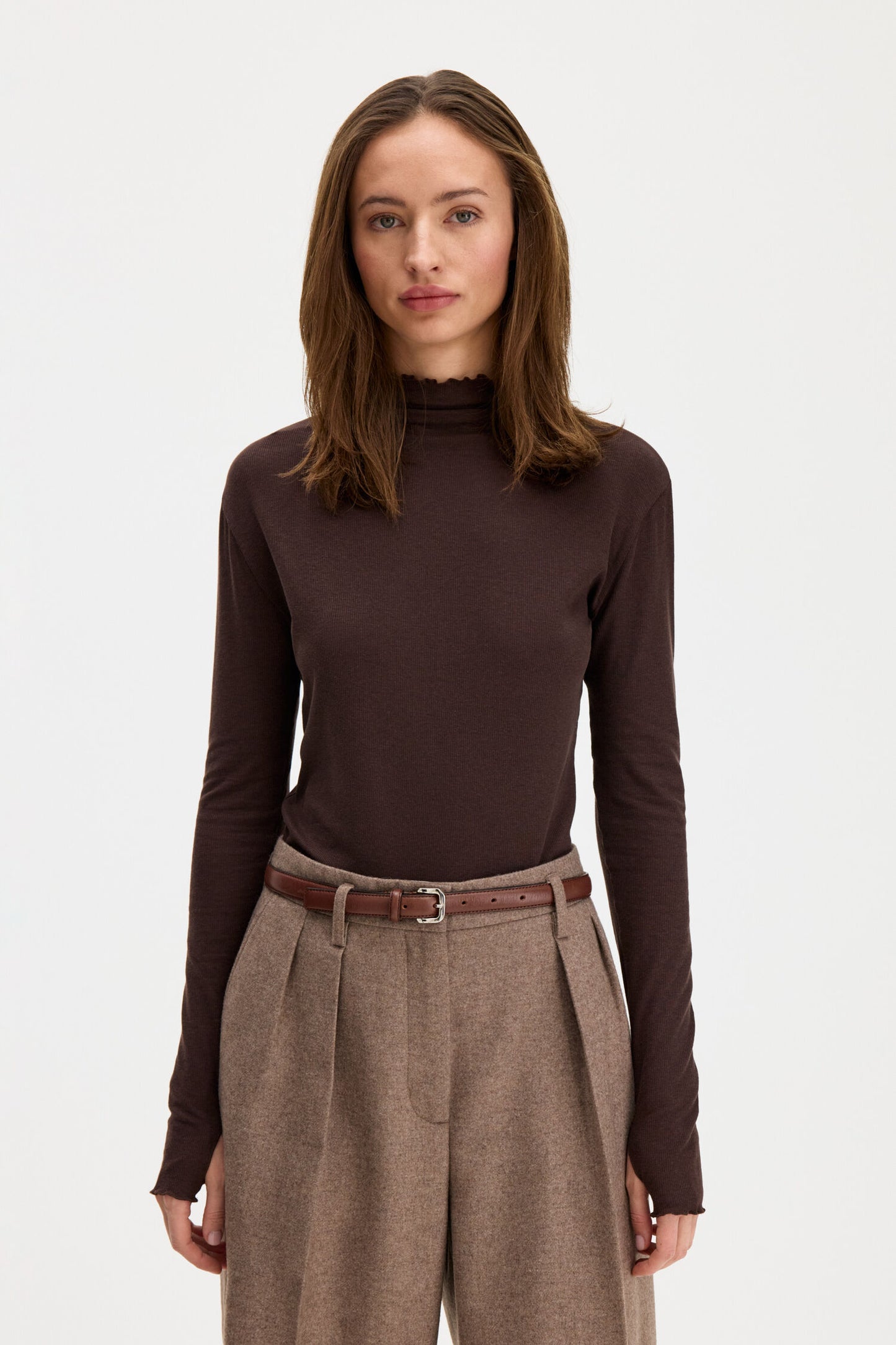 Rib Mock Neck Top Dark Chocolate Filippa K