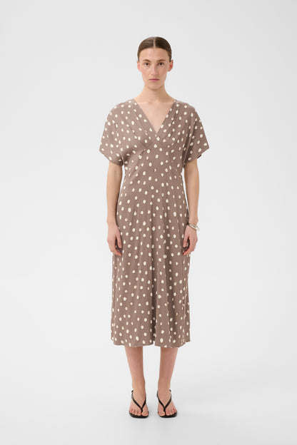 HenriIW Fitted Dress Brown Brush Dot InWear