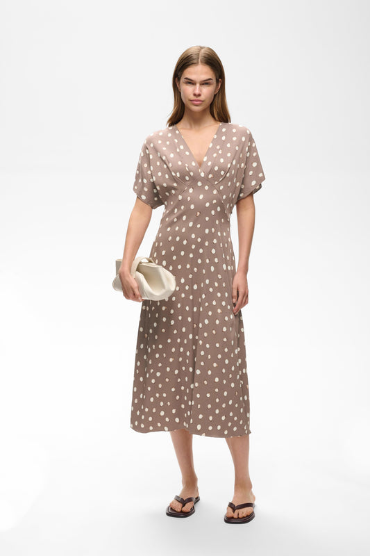 HenriIW Fitted Dress Brown Brush Dot InWear