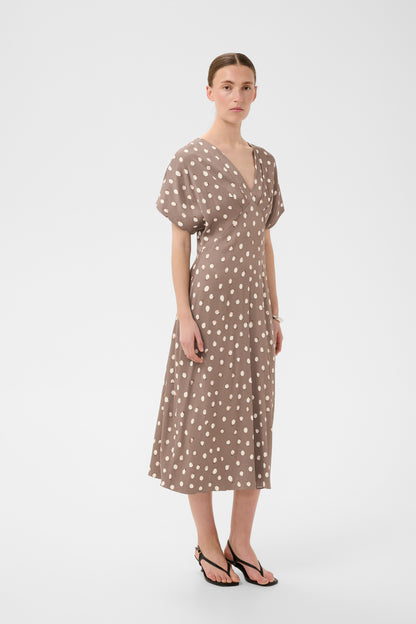 HenriIW Fitted Dress Brown Brush Dot InWear