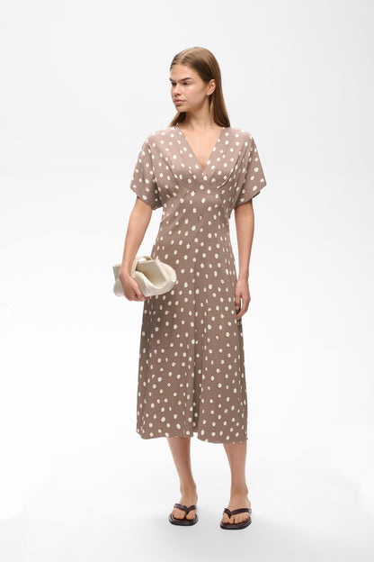 HenriIW Fitted Dress Brown Brush Dot InWear