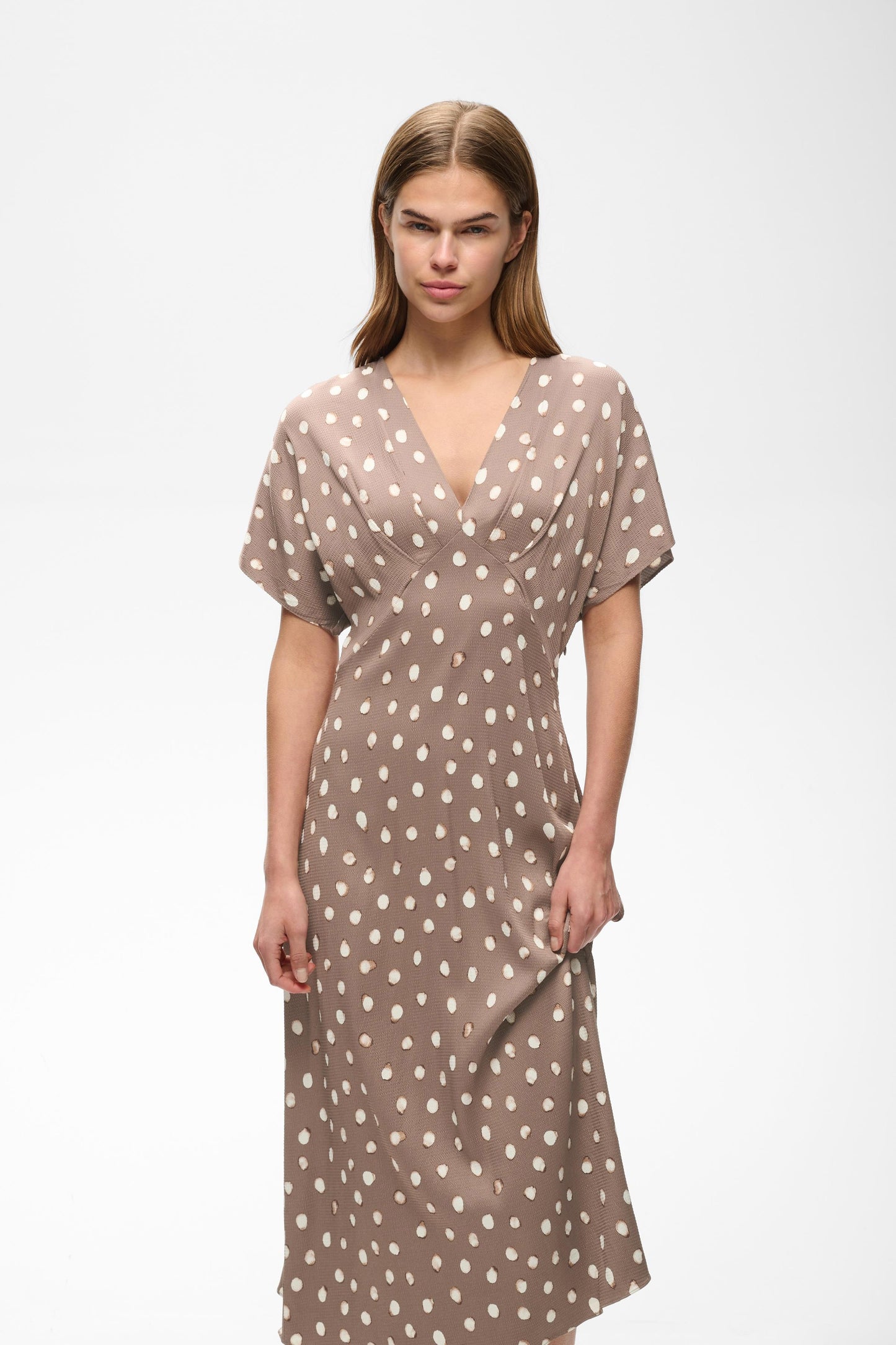 HenriIW Fitted Dress Brown Brush Dot InWear