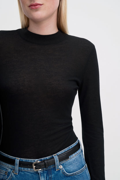 Lyocell Cashmere Mock Neck Top Black Filippa K