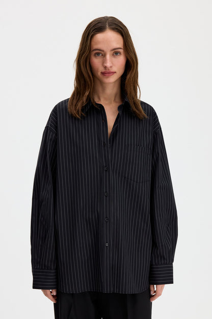 Sammy Poplin Pinstripe Shirt Anthracite Filippa K