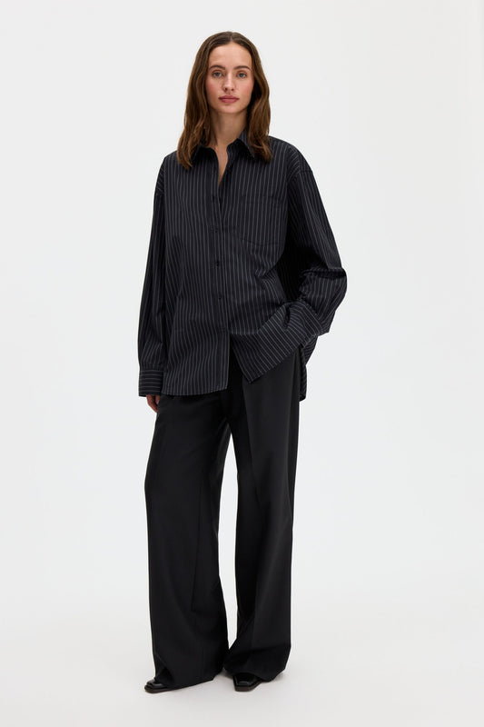 Sammy Poplin Pinstripe Shirt Anthracite Filippa K