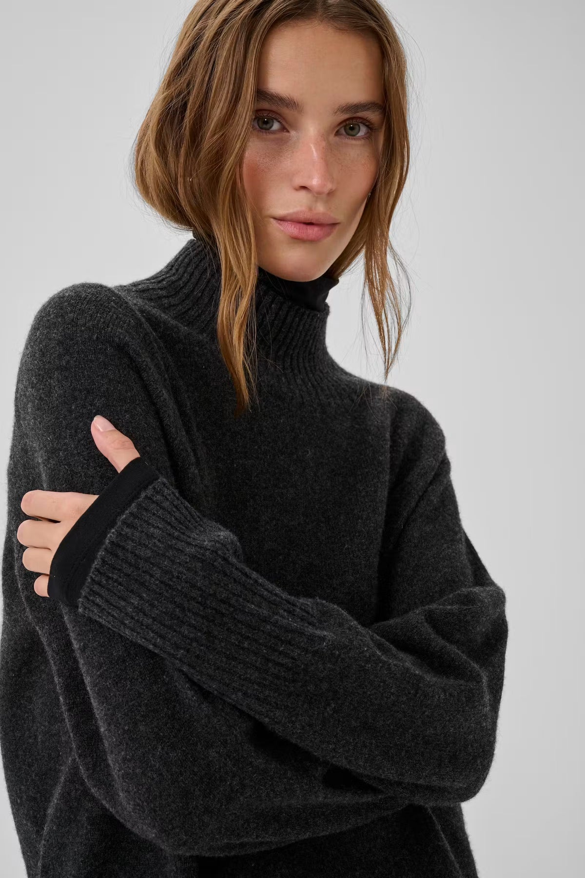 12 The Knit High Neck Dark Grey Melange My Essential Wardrobe