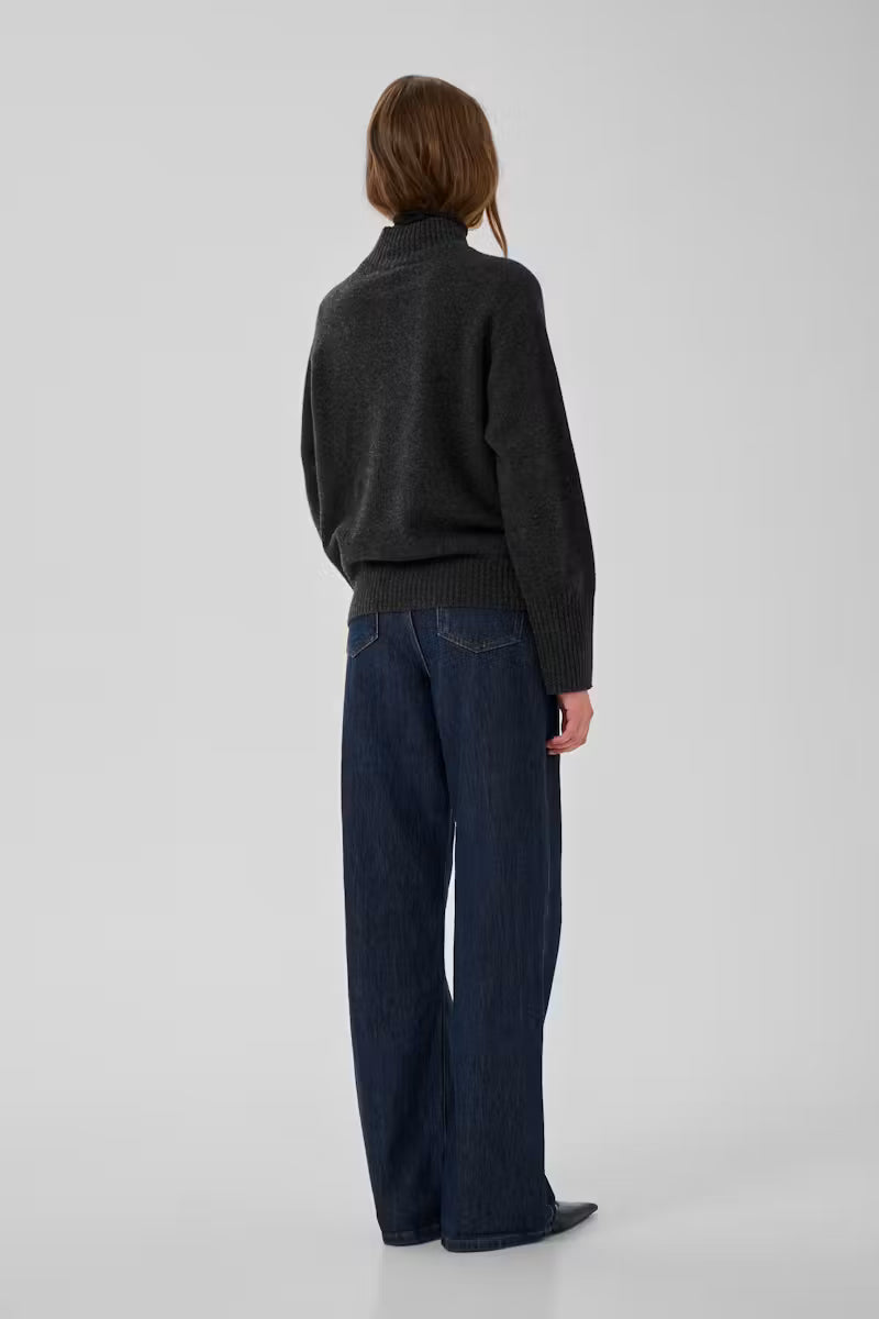 12 The Knit High Neck Dark Grey Melange My Essential Wardrobe