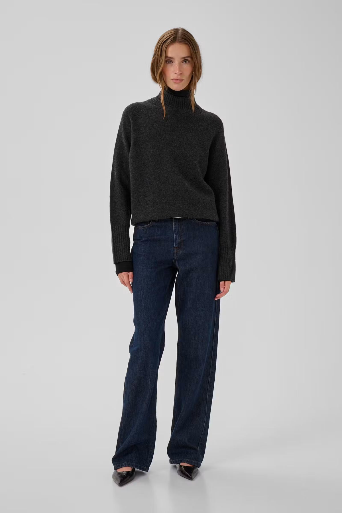 12 The Knit High Neck Dark Grey Melange My Essential Wardrobe