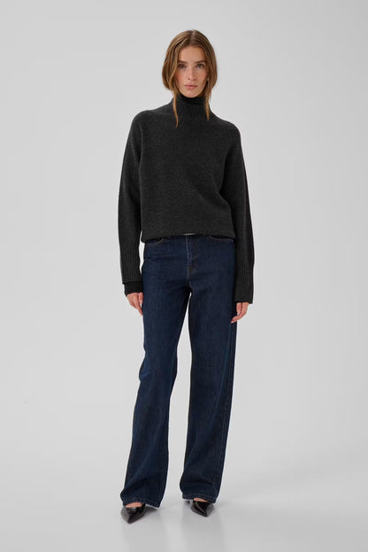12 The Knit High Neck Dark Grey Melange My Essential Wardrobe