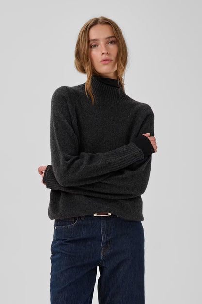 12 The Knit High Neck Dark Grey Melange My Essential Wardrobe