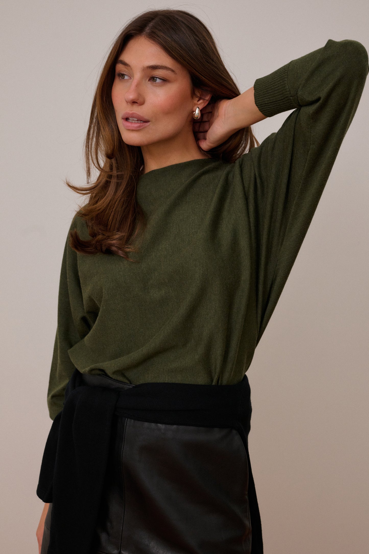 Annemarie Batwing Jumper Olive Night Mel Culture