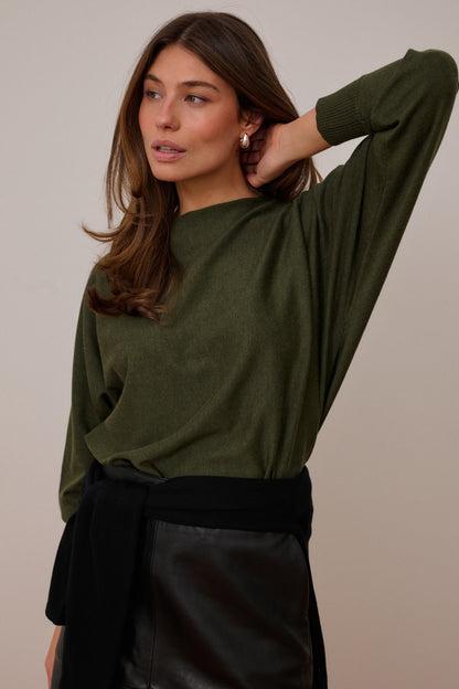Annemarie Batwing Jumper Olive Night Mel Culture