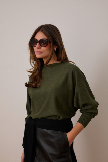 Annemarie Batwing Jumper Olive Night Mel Culture