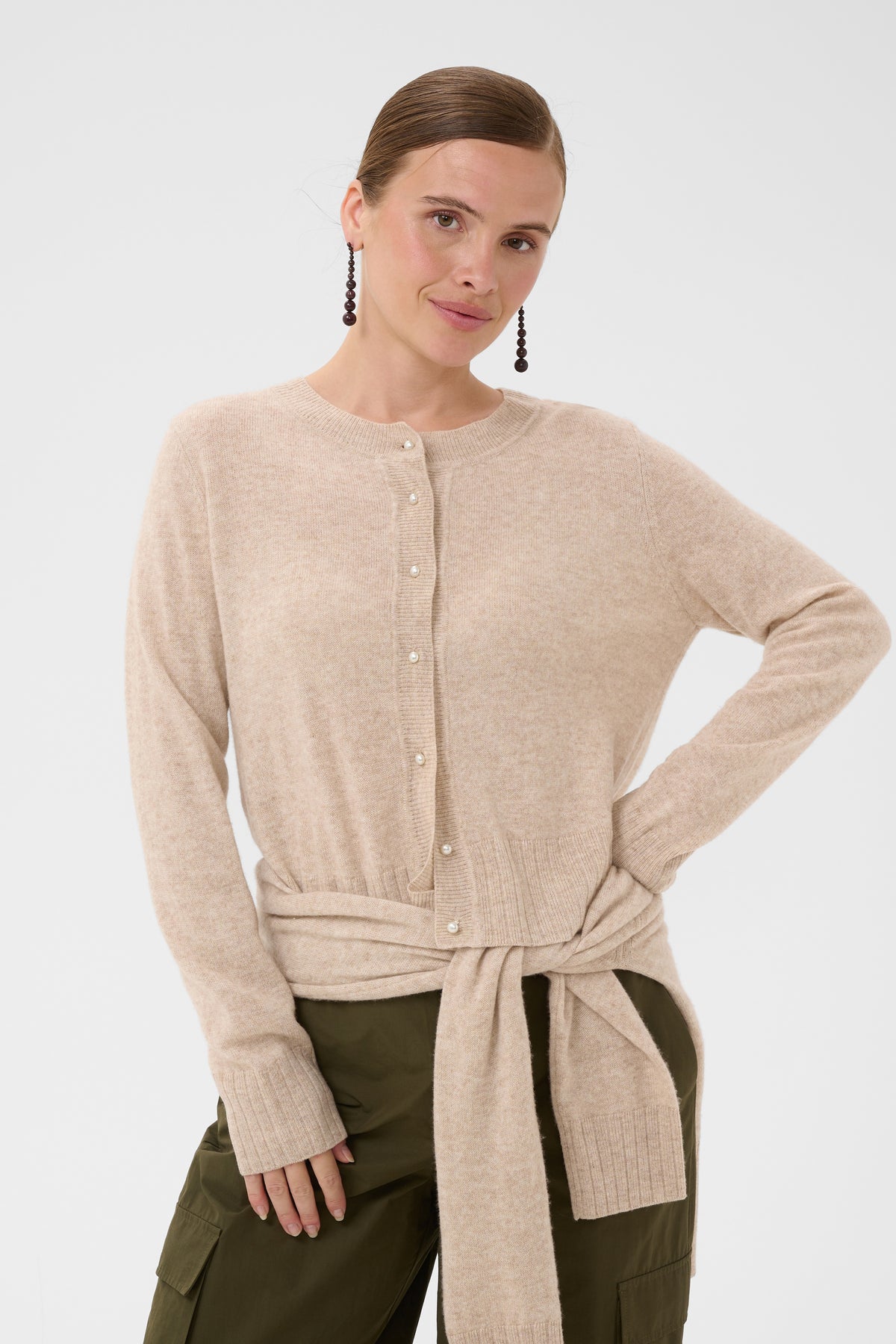 Taia Arrow Cardigan Beige Melange Culture