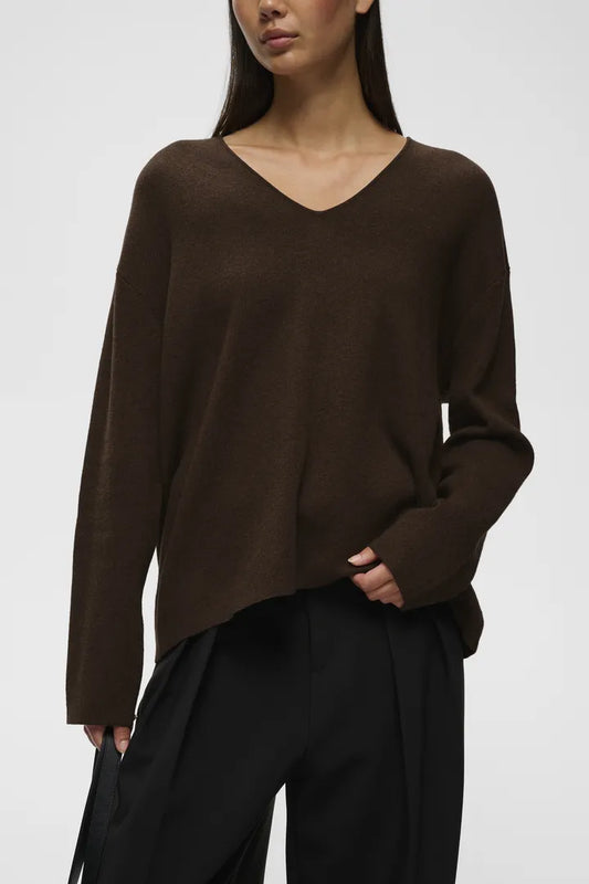 TildaIW V-Neck Chocolate Brown Melange InWear