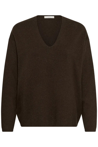 TildaIW V-Neck Chocolate Brown Melange InWear
