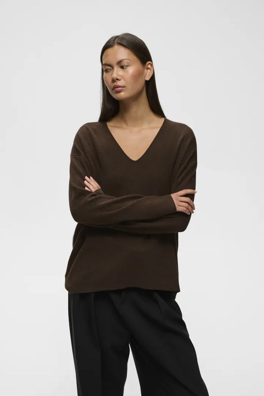 TildaIW V-Neck Chocolate Brown Melange InWear