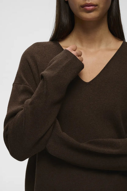 TildaIW V-Neck Chocolate Brown Melange InWear
