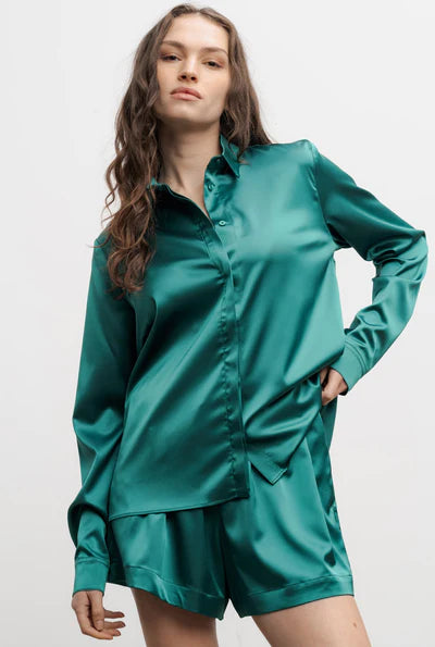 Aly Satin Shirt Emerald Green Ahlvar Gallery