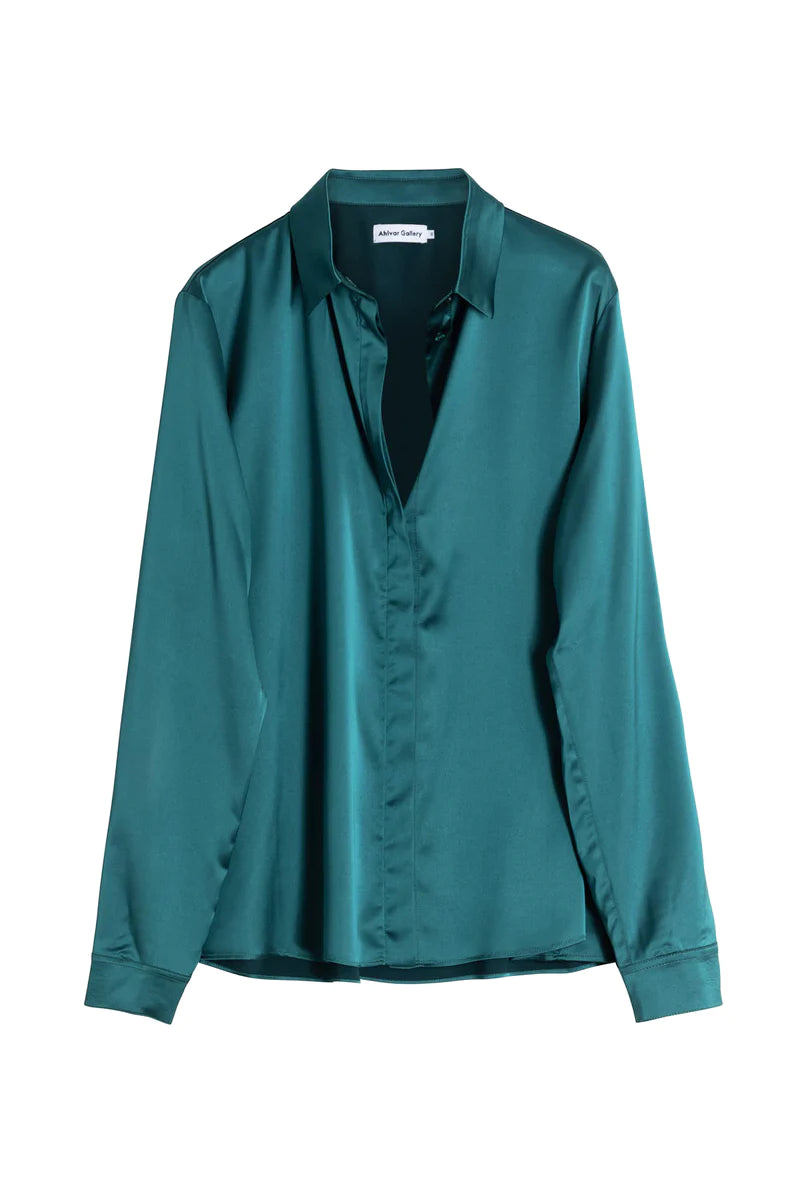 Aly Satin Shirt Emerald Green Ahlvar Gallery