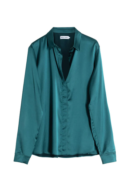 Aly Satin Shirt Emerald Green Ahlvar Gallery