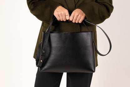 Hedda Midi Handbag Black Leather Flattered