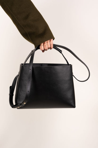 Hedda Midi Handbag Black Leather Flattered