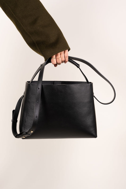 Hedda Midi Handbag Black Leather Flattered