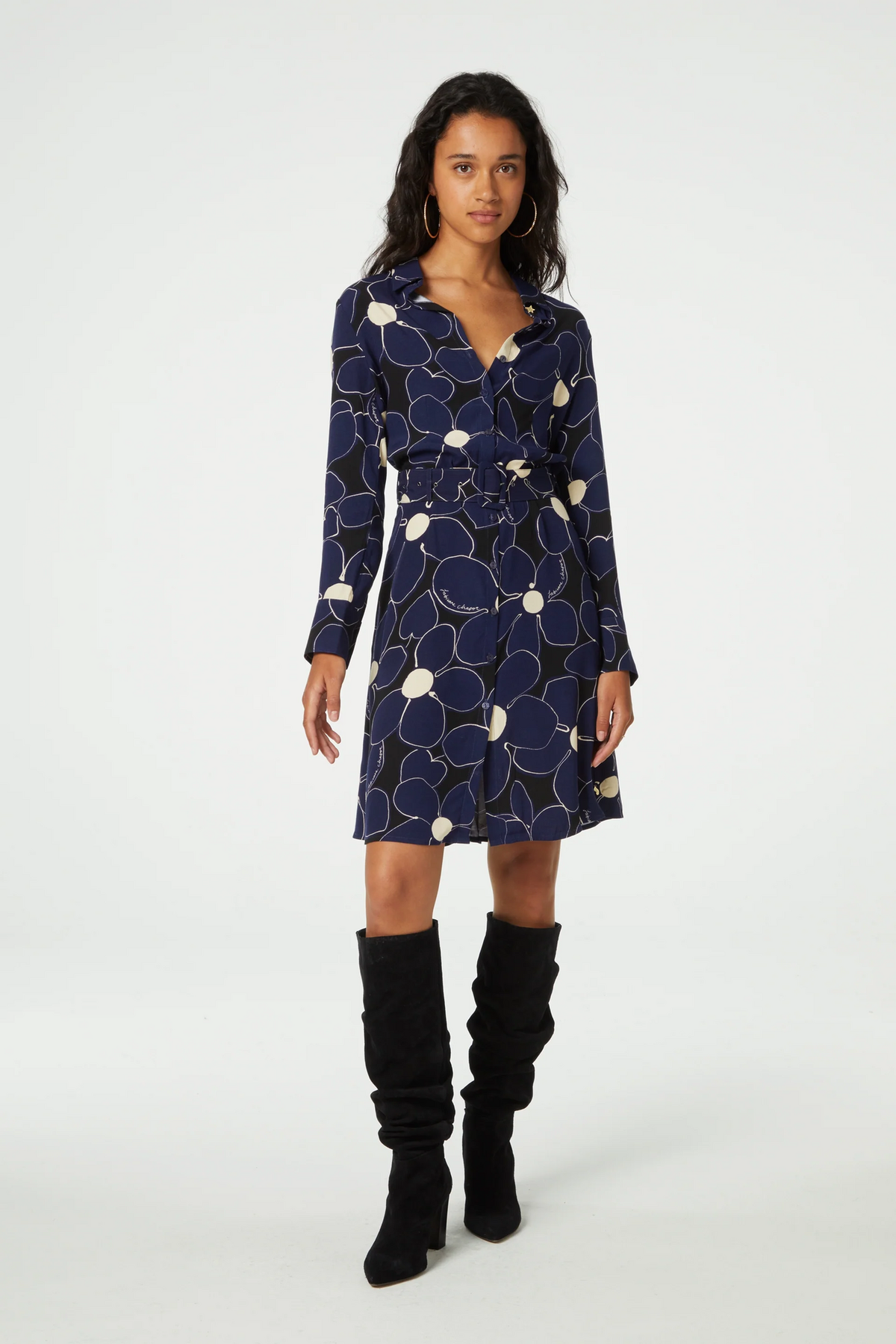 Hayley Jane Dress Navy Super Flower Fabienne Chapot