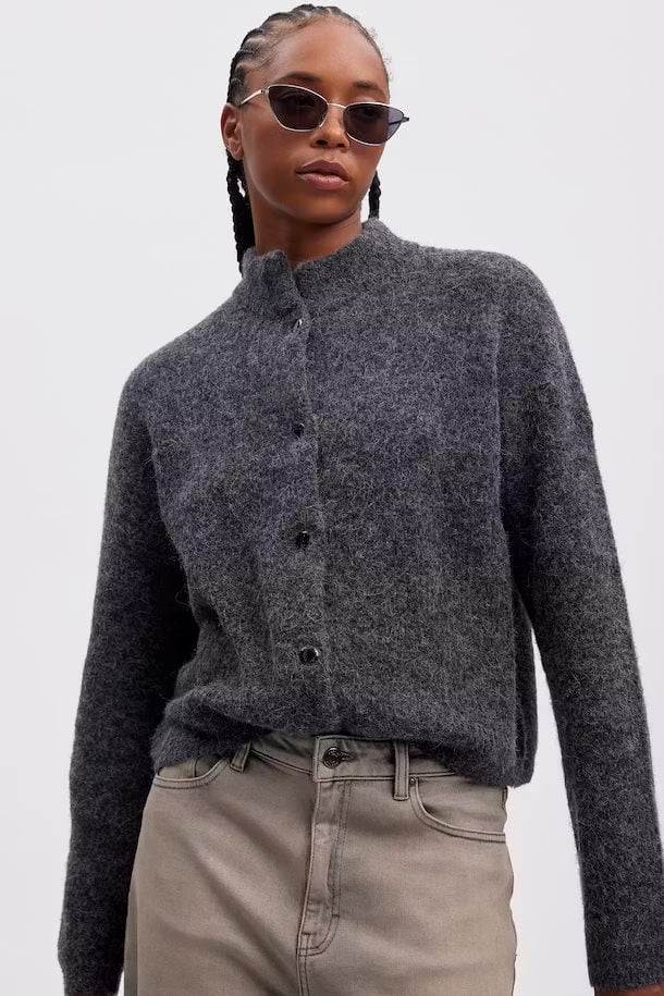 AlphaGZ Short Cardigan Charcoal Melange Gestuz