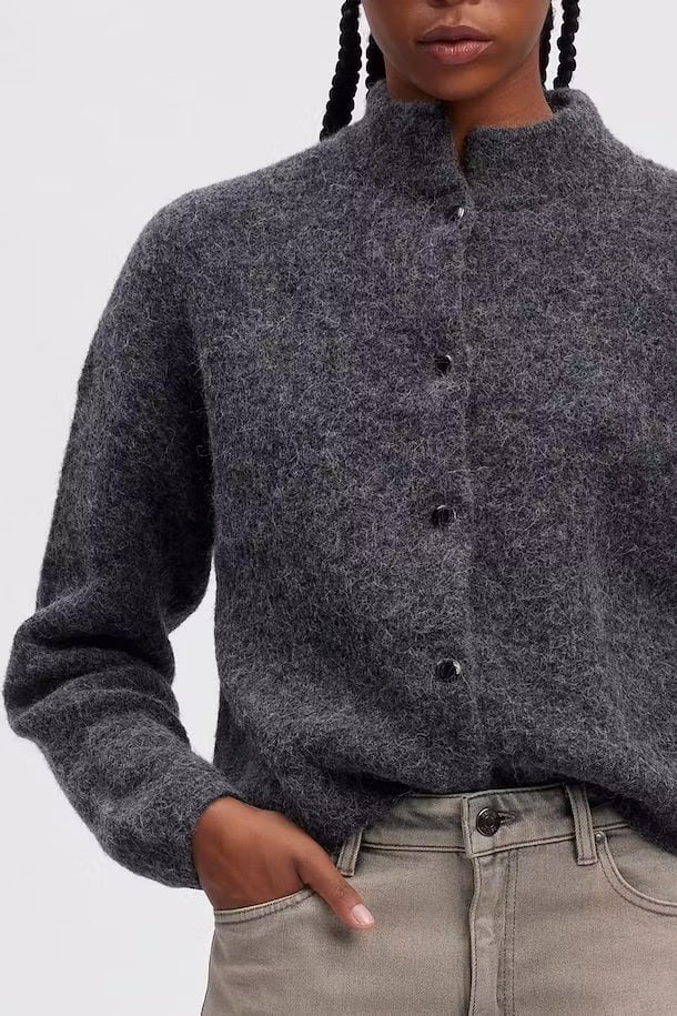 AlphaGZ Short Cardigan Charcoal Melange Gestuz