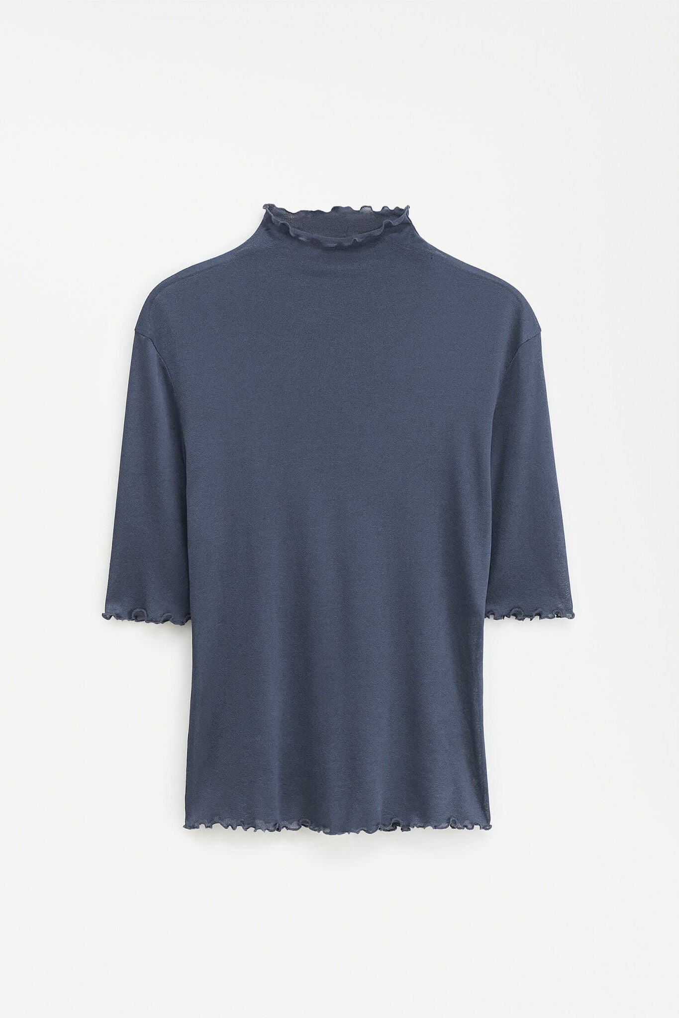 Mock Neck Frill Top Dawn Blue